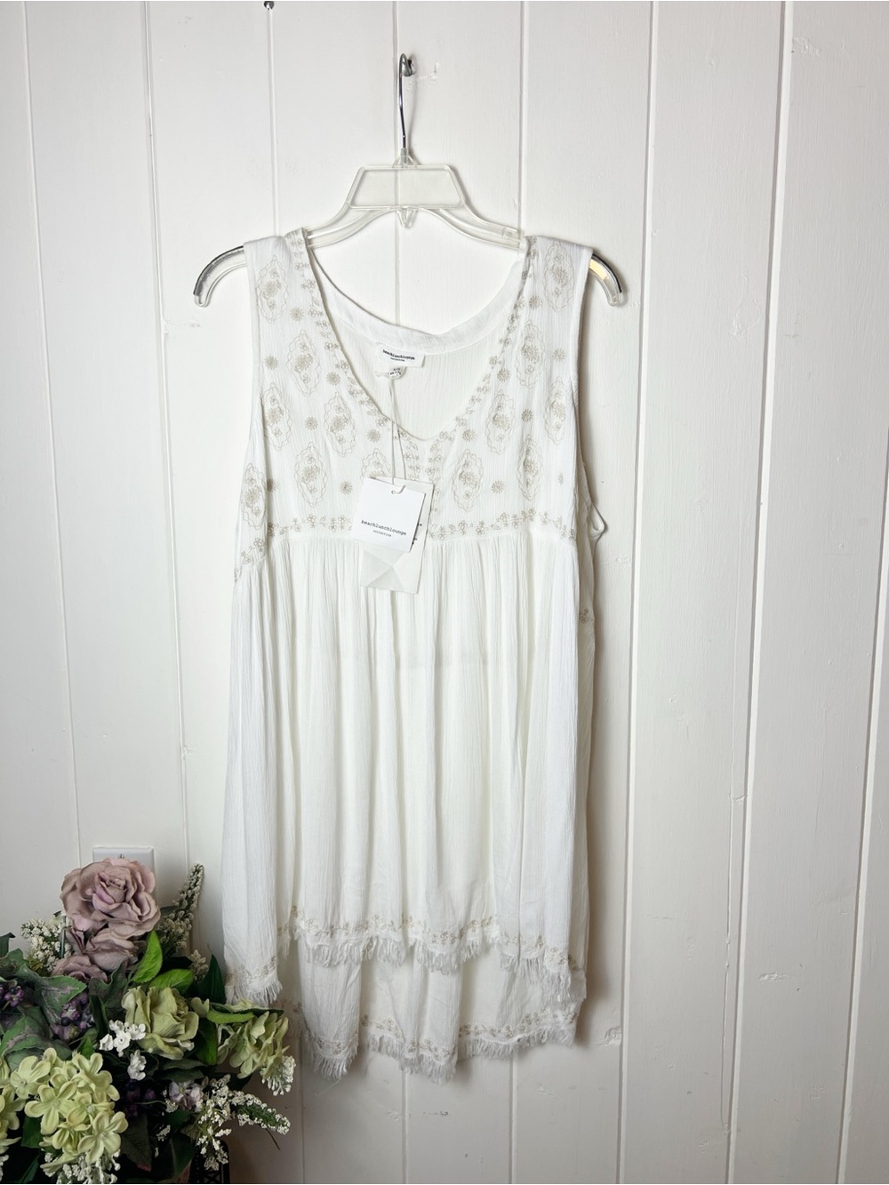 BeachLunchLounge sleeveless embroidered fringe hem dress NWT